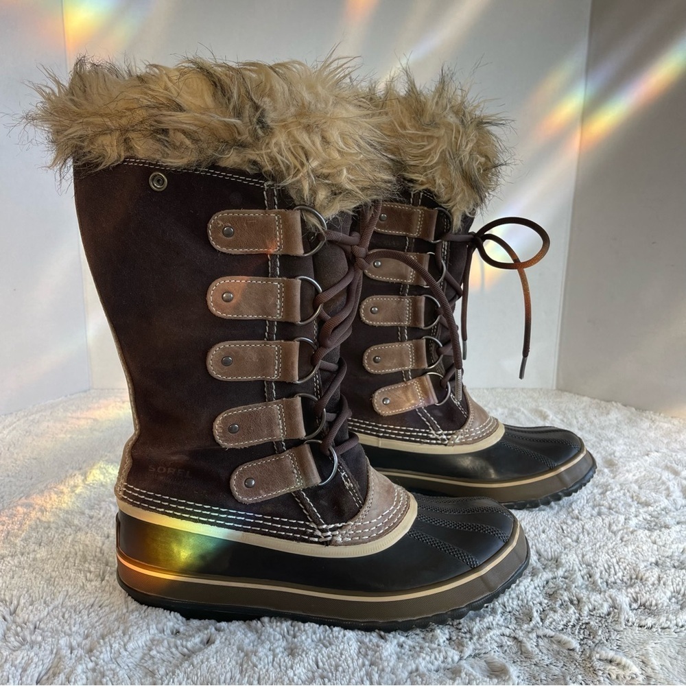 Sorel Joan Of Arctic 1540 Tall Faux Fur Cuff Winter Snow Duck Boots Woman's 8